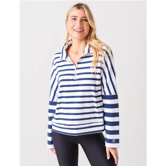 Addison Bay Women Nautical  Striped Mock Neck Pullover Sz. XS NWT Beach … - Picture 1 of 12